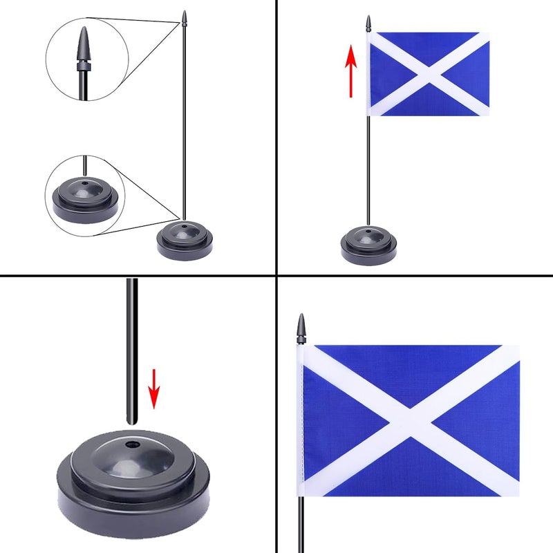 WXTWK 2 Pack Scotland Flag Scotland Deluxe Desk Flag Set - Mini Small Scot Table Office Flags with Black 12" Solid Pole Stand Base Classroom Meeting Desktop Decorations - Image 4